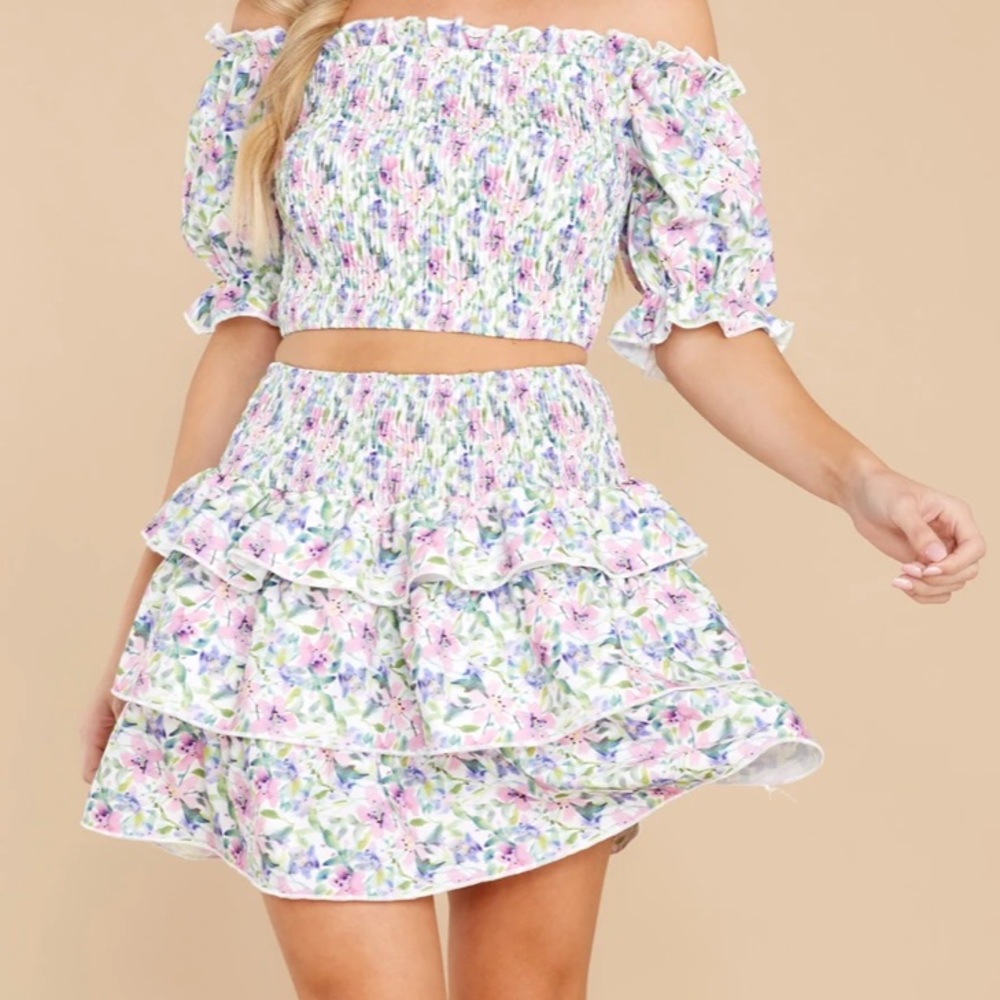 NWT White & Purple Floral Two Piece Set